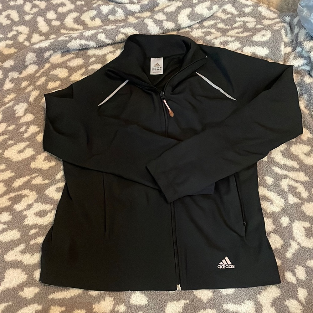 ADIDAS Vintage Black Pink Stripes Mesh Lined REFLECTIVE WINDBREAKER JACKET